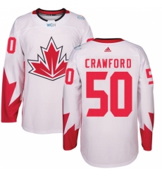 Youth Adidas Team Canada #50 Corey Crawford Authentic White Home 2016 World Cup Ice Hockey Jersey