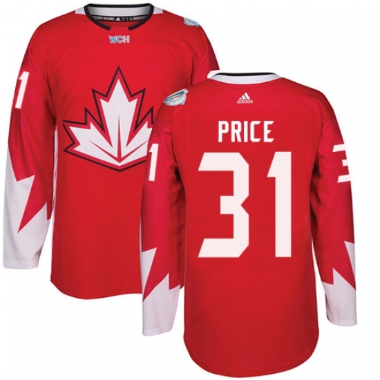 Men's Adidas Team Canada #31 Carey Price Authentic Red Away 2016 World Cup Ice Hockey Jersey Men's Adidas Team Canada #31 Carey Price Authentic Red Away 2016 World Cup Ice Hockey Jersey
