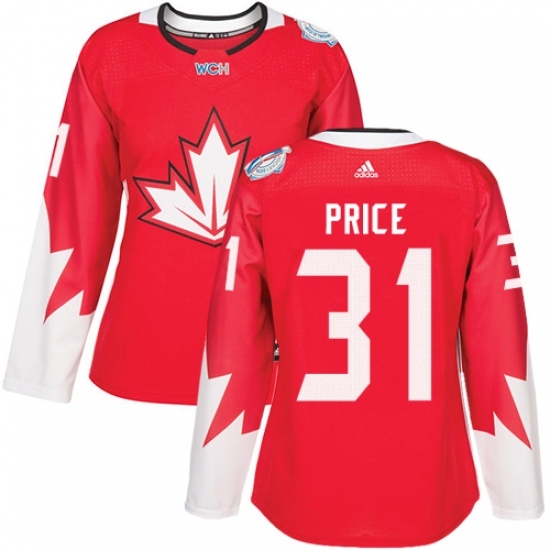 Women's Adidas Team Canada #31 Carey Price Authentic Red Away 2016 World Cup Hockey Jersey Women's Adidas Team Canada #31 Carey Price Authentic Red Away 2016 World Cup Hockey Jersey