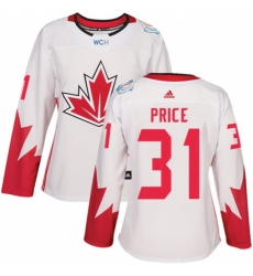 Women's Adidas Team Canada #31 Carey Price Premier White Home 2016 World Cup Hockey Jersey