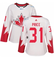 Women's Adidas Team Canada #31 Carey Price Premier White Home 2016 World Cup Hockey Jersey Women's Adidas Team Canada #31 Carey Price Premier White Home 2016 World Cup Hockey Jersey