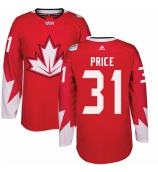 Youth Adidas Team Canada #31 Carey Price Authentic Red Away 2016 World Cup Ice Hockey Jersey
