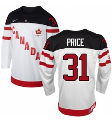 Youth Nike Team Canada #31 Carey Price Authentic White 100th Anniversary Olympic Hockey Jersey