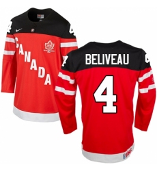 Men's Nike Team Canada #4 Jean Beliveau Premier Red 100th Anniversary Olympic Hockey Jersey