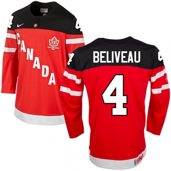 Men's Nike Team Canada #4 Jean Beliveau Premier Red 100th Anniversary Olympic Hockey Jersey Men's Nike Team Canada #4 Jean Beliveau Premier Red 100th Anniversary Olympic Hockey Jersey