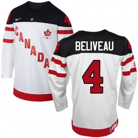 Men's Nike Team Canada #4 Jean Beliveau Premier White 100th Anniversary Olympic Hockey Jersey Men's Nike Team Canada #4 Jean Beliveau Premier White 100th Anniversary Olympic Hockey Jersey