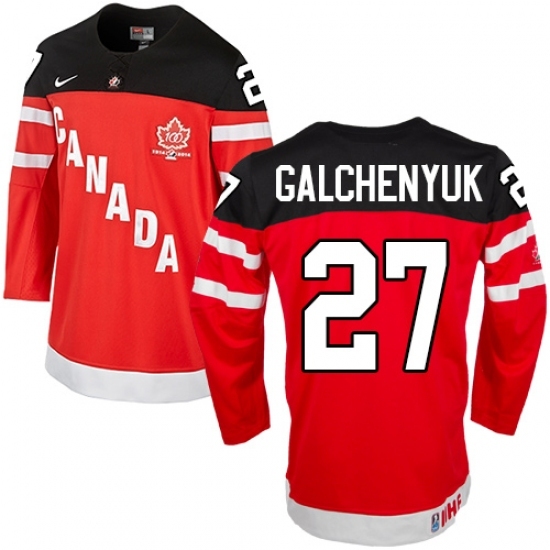 Men's Nike Team Canada #27 Alex Galchenyuk Authentic Red 100th Anniversary Olympic Hockey Jersey Men's Nike Team Canada #27 Alex Galchenyuk Authentic Red 100th Anniversary Olympic Hockey Jersey
