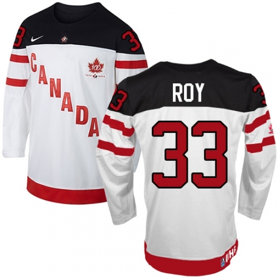 Men's Nike Team Canada #33 Patrick Roy Premier White 100th Anniversary Olympic Hockey Jersey Men's Nike Team Canada #33 Patrick Roy Premier White 100th Anniversary Olympic Hockey Jersey