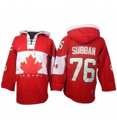 Men's Nike Team Canada #76 P.K Subban Premier Red Sawyer Hooded Sweatshirt Hockey Jersey