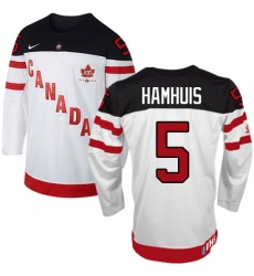 Men's Nike Team Canada #5 Dan Hamhuis Authentic White 100th Anniversary Olympic Hockey Jersey