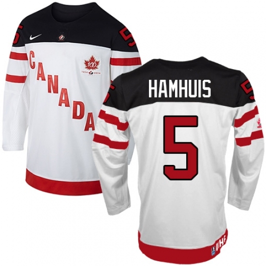 Men's Nike Team Canada #5 Dan Hamhuis Authentic White 100th Anniversary Olympic Hockey Jersey Men's Nike Team Canada #5 Dan Hamhuis Authentic White 100th Anniversary Olympic Hockey Jersey