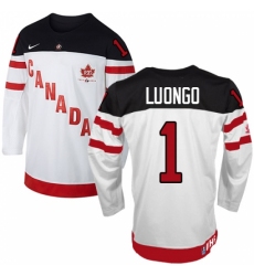 Men's Nike Team Canada #1 Roberto Luongo Authentic White 100th Anniversary Olympic Hockey Jersey