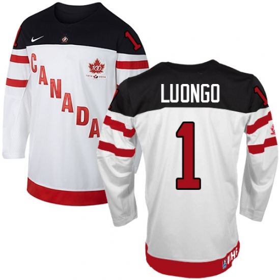 Men's Nike Team Canada #1 Roberto Luongo Premier White 100th Anniversary Olympic Hockey Jersey Men's Nike Team Canada #1 Roberto Luongo Premier White 100th Anniversary Olympic Hockey Jersey