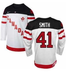 Men's Nike Team Canada #41 Mike Smith Authentic White 100th Anniversary Olympic Hockey Jersey