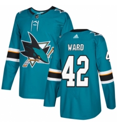 Men's Adidas San Jose Sharks #42 Joel Ward Authentic Teal Green Home NHL Jersey