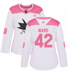 Women's Adidas San Jose Sharks #42 Joel Ward Authentic White/Pink Fashion NHL Jersey