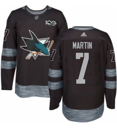 Men's Adidas San Jose Sharks #7 Paul Martin Authentic Black 1917-2017 100th Anniversary NHL Jersey