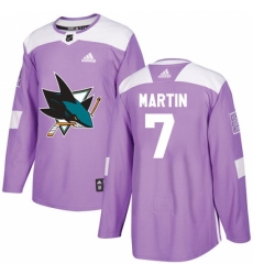 Men's Adidas San Jose Sharks #7 Paul Martin Authentic Purple Fights Cancer Practice NHL Jersey