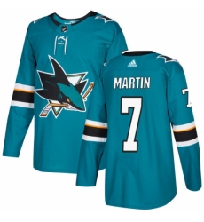 Men's Adidas San Jose Sharks #7 Paul Martin Premier Teal Green Home NHL Jersey