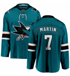 Men's San Jose Sharks #7 Paul Martin Fanatics Branded Teal Green Home Breakaway NHL Jersey