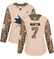 Women's Adidas San Jose Sharks #7 Paul Martin Authentic Camo Veterans Day Practice NHL Jersey