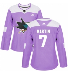 Women's Adidas San Jose Sharks #7 Paul Martin Authentic Purple Fights Cancer Practice NHL Jersey