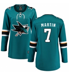 Women's San Jose Sharks #7 Paul Martin Fanatics Branded Teal Green Home Breakaway NHL Jersey