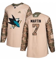 Youth Adidas San Jose Sharks #7 Paul Martin Authentic Camo Veterans Day Practice NHL Jersey