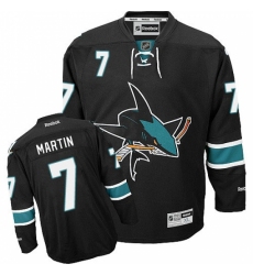 Youth Reebok San Jose Sharks #7 Paul Martin Authentic Black Third NHL Jersey