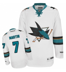 Youth Reebok San Jose Sharks #7 Paul Martin Authentic White Away NHL Jersey