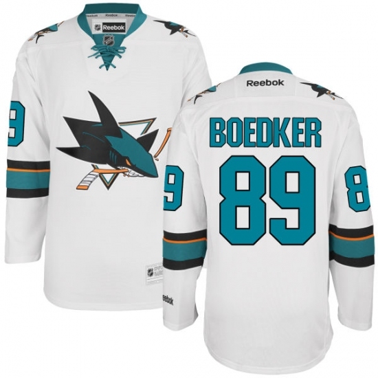 Men's Reebok San Jose Sharks #89 Mikkel Boedker Authentic White Away NHL Jersey Men's Reebok San Jose Sharks #89 Mikkel Boedker Authentic White Away NHL Jersey