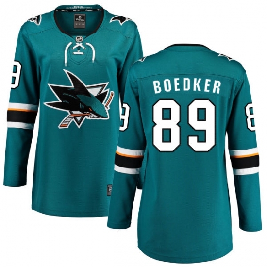 Women's San Jose Sharks #89 Mikkel Boedker Fanatics Branded Teal Green Home Breakaway NHL Jersey Women's San Jose Sharks #89 Mikkel Boedker Fanatics Branded Teal Green Home Breakaway NHL Jersey