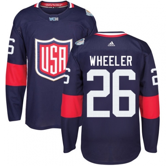 Men's Adidas Team USA #26 Blake Wheeler Authentic Navy Blue Away 2016 World Cup Ice Hockey Jersey Men's Adidas Team USA #26 Blake Wheeler Authentic Navy Blue Away 2016 World Cup Ice Hockey Jersey