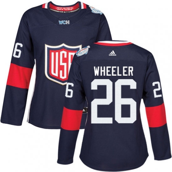 Women's Adidas Team USA #26 Blake Wheeler Authentic Navy Blue Away 2016 World Cup Hockey Jersey Women's Adidas Team USA #26 Blake Wheeler Authentic Navy Blue Away 2016 World Cup Hockey Jersey