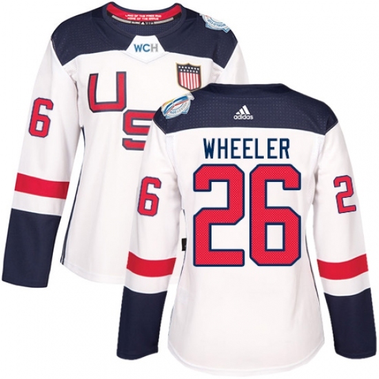 Women's Adidas Team USA #26 Blake Wheeler Authentic White Home 2016 World Cup Hockey Jersey Women's Adidas Team USA #26 Blake Wheeler Authentic White Home 2016 World Cup Hockey Jersey