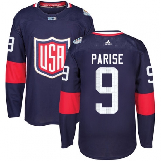 Men's Adidas Team USA #9 Zach Parise Authentic Navy Blue Away 2016 World Cup Ice Hockey Jersey Men's Adidas Team USA #9 Zach Parise Authentic Navy Blue Away 2016 World Cup Ice Hockey Jersey