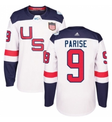 Men's Adidas Team USA #9 Zach Parise Premier White Home 2016 World Cup Ice Hockey Jersey