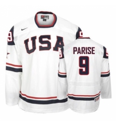 Men's Nike Team USA #9 Zach Parise Authentic White 2010 Olympic Hockey Jersey