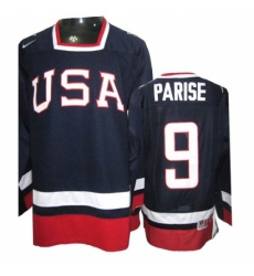 Men's Nike Team USA #9 Zach Parise Premier Navy Blue 2010 Olympic Hockey Jersey