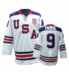Men's Nike Team USA #9 Zach Parise Premier White 1960 Throwback Olympic Hockey Jersey
