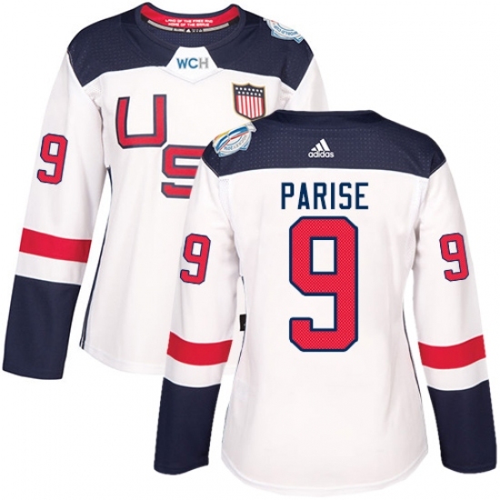 Women's Adidas Team USA #9 Zach Parise Premier White Home 2016 World Cup Hockey Jersey Women's Adidas Team USA #9 Zach Parise Premier White Home 2016 World Cup Hockey Jersey