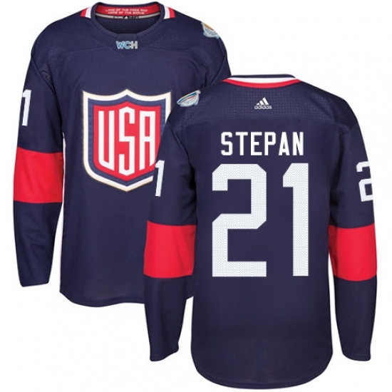 Men's Adidas Team USA #21 Derek Stepan Premier Navy Blue Away 2016 World Cup Ice Hockey Jersey Men's Adidas Team USA #21 Derek Stepan Premier Navy Blue Away 2016 World Cup Ice Hockey Jersey