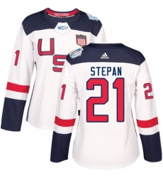 Women's Adidas Team USA #21 Derek Stepan Authentic White Home 2016 World Cup Hockey Jersey Women's Adidas Team USA #21 Derek Stepan Authentic White Home 2016 World Cup Hockey Jersey