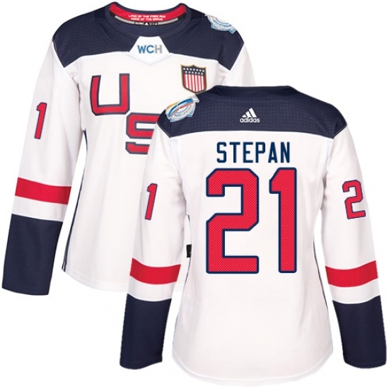 Women's Adidas Team USA #21 Derek Stepan Authentic White Home 2016 World Cup Hockey Jersey Women's Adidas Team USA #21 Derek Stepan Authentic White Home 2016 World Cup Hockey Jersey
