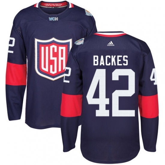 Men's Adidas Team USA #42 David Backes Authentic Navy Blue Away 2016 World Cup Ice Hockey Jersey Men's Adidas Team USA #42 David Backes Authentic Navy Blue Away 2016 World Cup Ice Hockey Jersey