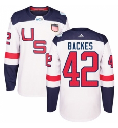 Men's Adidas Team USA #42 David Backes Authentic White Home 2016 World Cup Ice Hockey Jersey