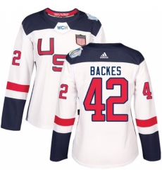 Women's Adidas Team USA #42 David Backes Authentic White Home 2016 World Cup Hockey Jersey Women's Adidas Team USA #42 David Backes Authentic White Home 2016 World Cup Hockey Jersey