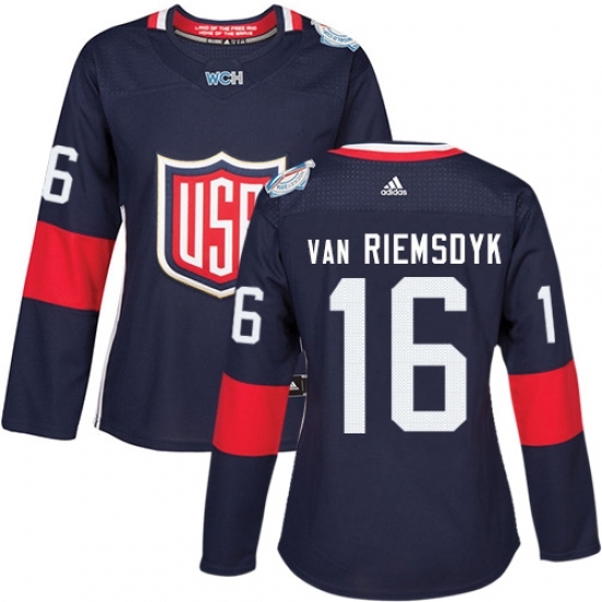 Women's Adidas Team USA #16 James van Riemsdyk Authentic Navy Blue Away 2016 World Cup Hockey Jersey Women's Adidas Team USA #16 James van Riemsdyk Authentic Navy Blue Away 2016 World Cup Hockey Jersey