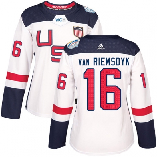 Women's Adidas Team USA #16 James van Riemsdyk Authentic White Home 2016 World Cup Hockey Jersey Women's Adidas Team USA #16 James van Riemsdyk Authentic White Home 2016 World Cup Hockey Jersey