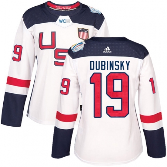 Women's Adidas Team USA #19 Brandon Dubinsky Premier White Home 2016 World Cup Hockey Jersey Women's Adidas Team USA #19 Brandon Dubinsky Premier White Home 2016 World Cup Hockey Jersey